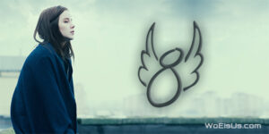Lyrian Wallace on rooftop with D8alus Symbol